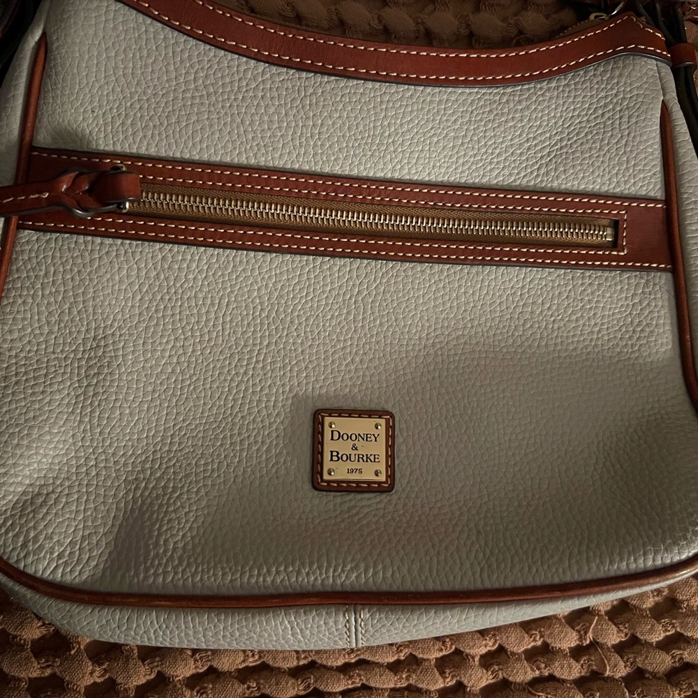 Dooney & Bourke Cream and Brown Shoulder Bag with Pebbled Leather